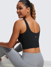 CRZ YOGA Butterluxe Womens V Neck Longline Sports Bra - Padded Workout Crop Tank Top with Built in Bra