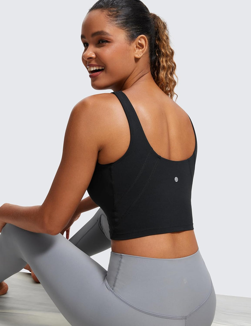 CRZ YOGA Butterluxe Womens V Neck Longline Sports Bra - Padded Workout Crop Tank Top with Built in Bra