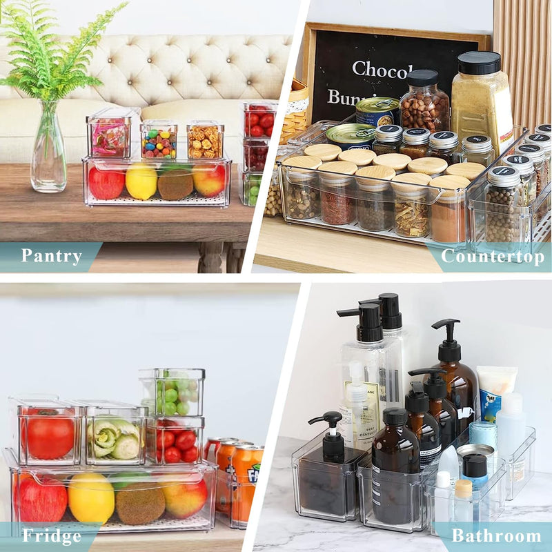 Yoawllty 10 Pack Fridge Organizers and Storage, Stackable Refrigerator Pantry Organizer Bins with Lids, Clear Plastic Food Storage Bins for Kitchen, Fridge Organizer
