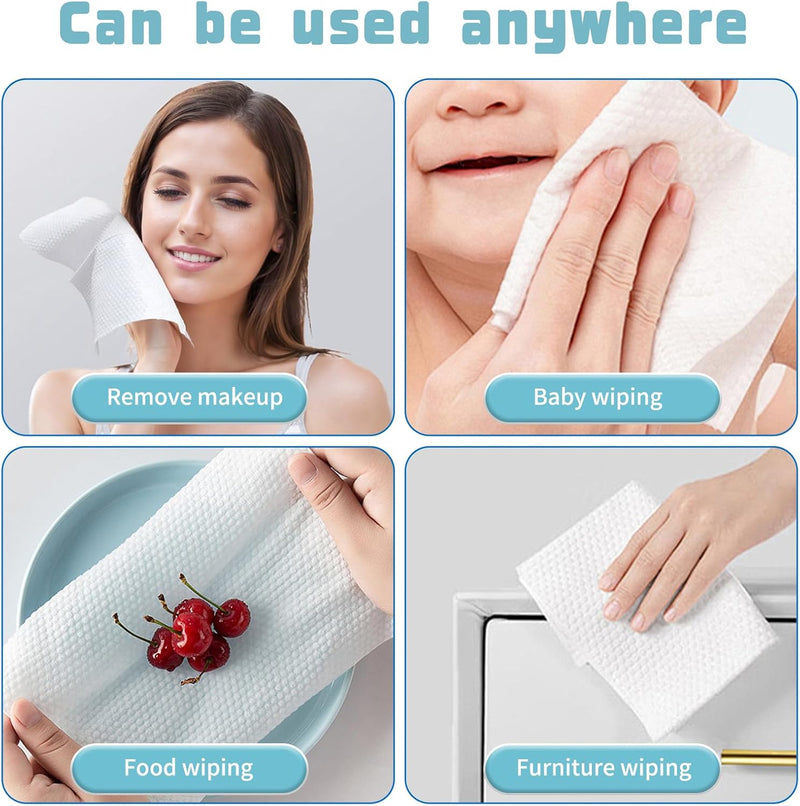 Cotton Disposable Face Towel, Biodegradable Facial Dry Wipes, Super Soft & Thick Face Cloth, Lint-Free Face Towelettes for Sensitive Skincare, Makeup Remover Dry Wipes, Facial Cleansing-200 Count