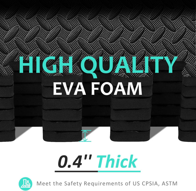 MOMENT 6 PACK Interlocking EVA Foam Floor Tiles for Home Gym, Yoga Mat 40 x 40cm, Puzzle Exercise Floor Mat, Workout Equipment, or Child's Play Surface - Set of 6, Black
