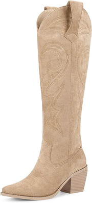 Platform Boots for Women, Heeled Combat Boots Chunky Heel Booties Round Toe Lace Up High Heel Ankle Boots - E-apricot