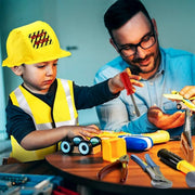 AMERTEER Construction Worker Costume for Kids Builder Dress-Up Set with Tool Belt, Hard Hat, Safety Vest & Toy Tools Pretend Play Outfit & Halloween Costume for Boys & Girls Ages 3-6