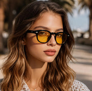 Unisex Vintage Retro Round Style Tinted Sunglasses For Men Women Fashion Circle Sun Glasses 46mm - C08 Black Frame/Orange Tinted Lens