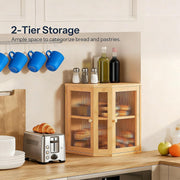 Bamboo Bread Box, Kitchen Countertop Corner Bread Box, Large Capacity 2-Tier Bread Container, Bread Storage Container with Dual Rippled Acrylic Doors, for Kitchen Food Storage