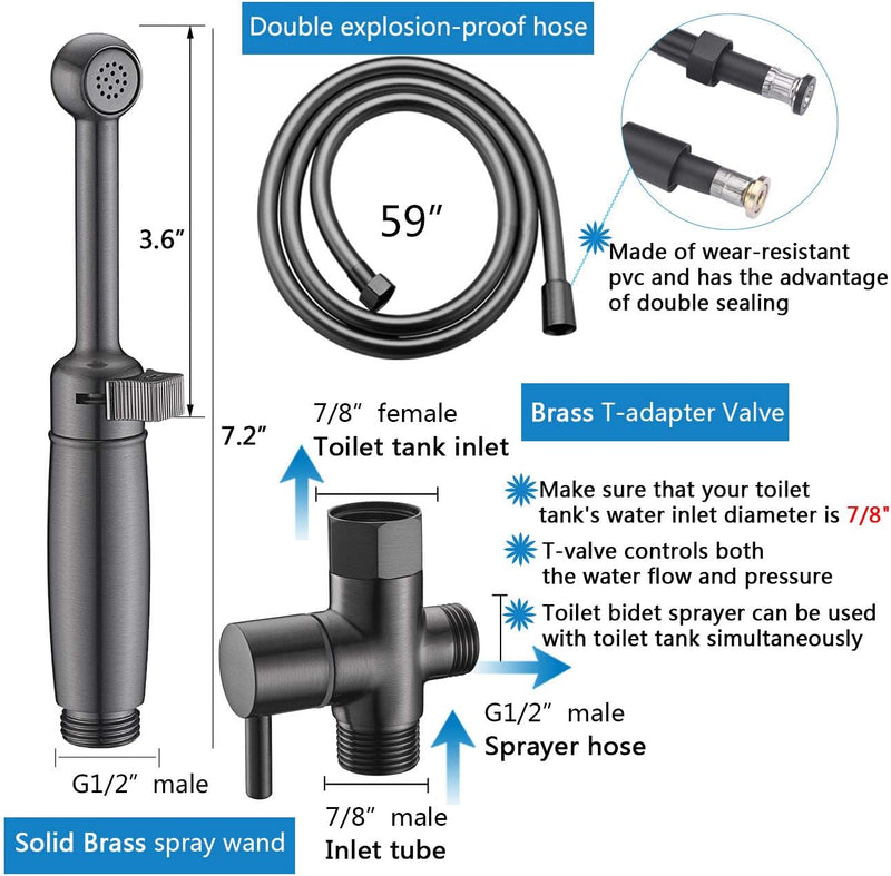 SonTiy All Brass Handheld Bidet Sprayer for Toilet, Cloth Diaper Toilet Sprayer Bidet Attachment with Backflow Preventer and Brass Valve Core for No-Leak, Polished Chrome, 5-Year Warranty