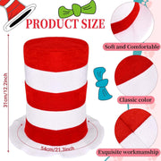 KASTWAVE Cat Costume Set, 6 Pcs Cosplay Costume, Include Red and White Striped Top Hat, Oversized Bow Tie with Fur, Tutu Skirt, Gloves, Socks and Tail, Dress Up for World Book Day, Halloween, Party