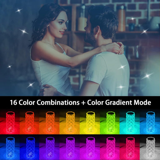 Crystal Light Lamp Color Changing Lamps Table Lamp with Touch & Remote Control, Diamond LED Night Light Rechargeable Rose Romantic Date Lighting Decor for Festival, Home, Restaurant, Bar