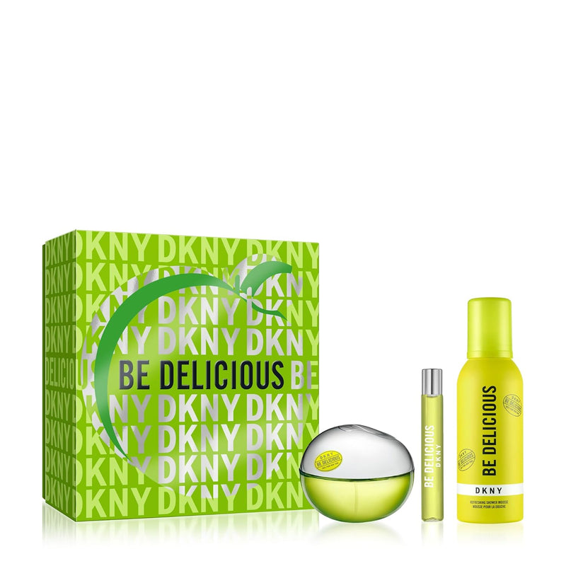 DKNY Donna Karan Be Delicious for Women - 3 Pc Gift Set 3.4oz EDP Spray, 0.5oz EDP Splash, 5.1oz Shower Mousse
