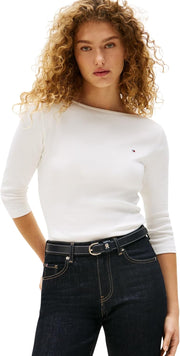 womens Slim Cody Boat-Nk 3/4Slv T-Shirts - WHITE