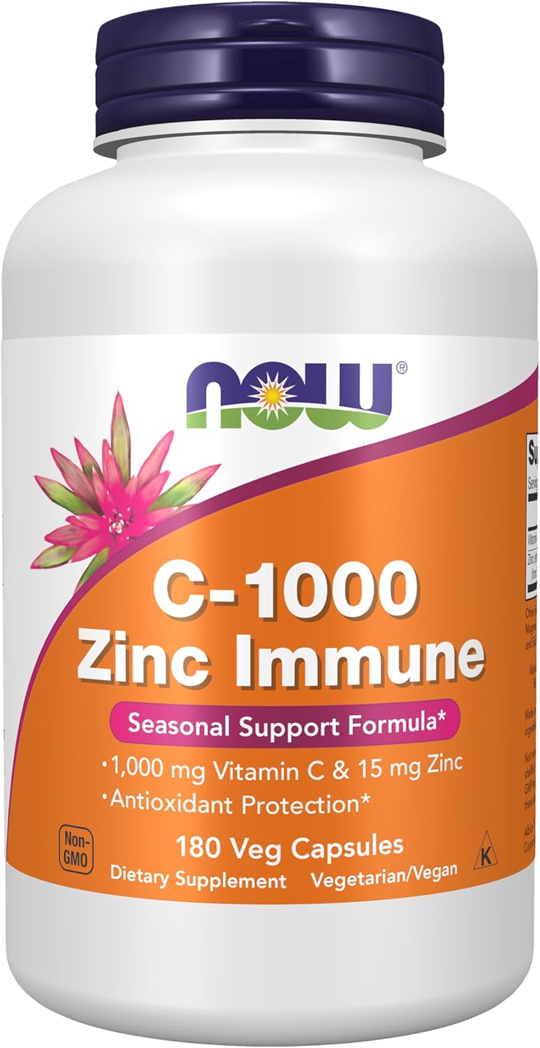 Foods Vitamin C-1000 with Zinc 1,000 mg Vitamin C & 15 mg Zinc Bisglycinate for Immune Support & Seasonal Defense & Antioxidant Protection 180 Veg Capsules - 180 Capsules