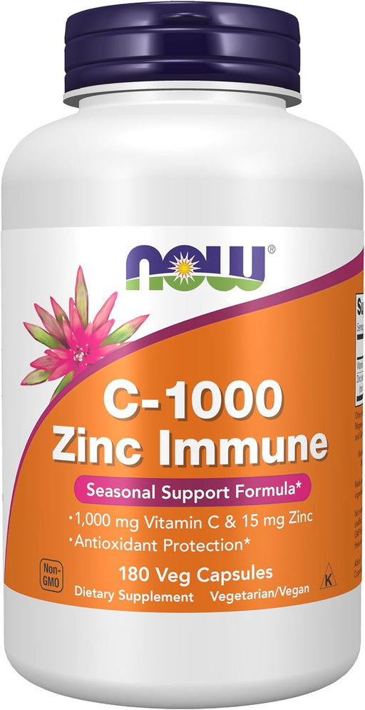 Foods Vitamin C-1000 with Zinc 1,000 mg Vitamin C & 15 mg Zinc Bisglycinate for Immune Support & Seasonal Defense & Antioxidant Protection 180 Veg Capsules - 180 Capsules