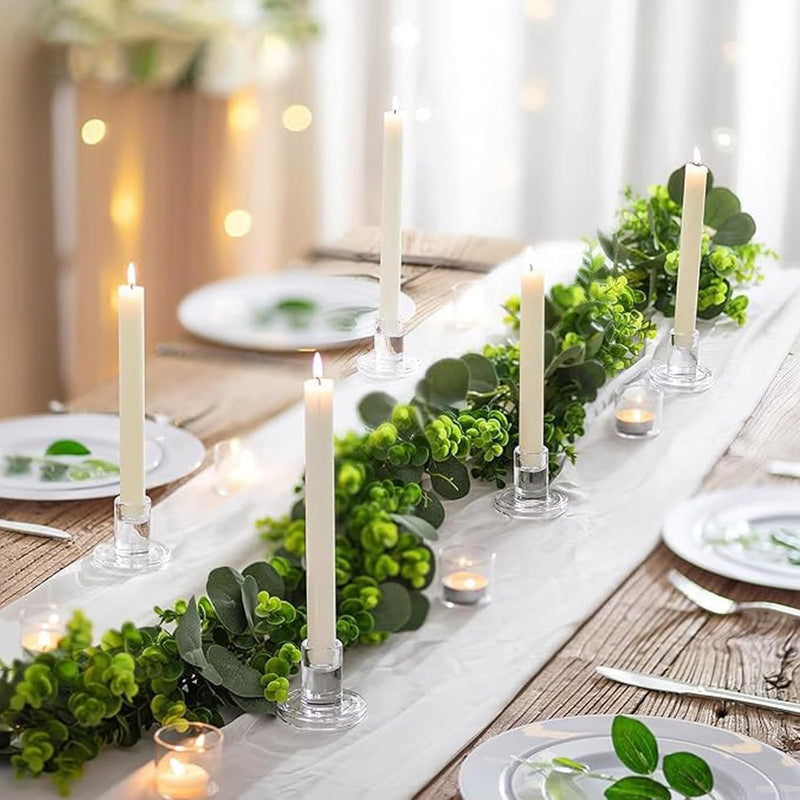 KUKUMAJI 6pcs Clear Glass Candlestick Holders,Taper Candle Holders, Clear Candle Holders for Formal Events Wedding Festival Party Church Festival Decoratio (clear)