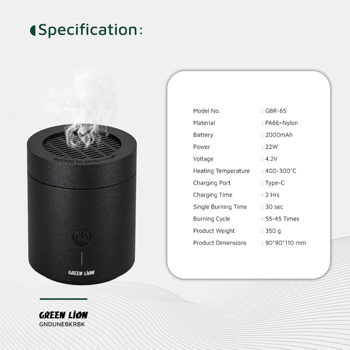 Green Lion Smart Bakhour Rechargeable Electric Car Incense Burner, USB-C Portable Mini Burner, Aluminum Alloy Design, Strong Power for Fast Burning, Long-Lasting Fragrance - Green