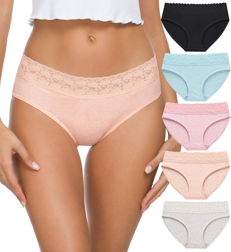GNEPH Womens Underwear Cotton Panties for Women Underpants Briefs Hipster Lace Bikini 5 Pack