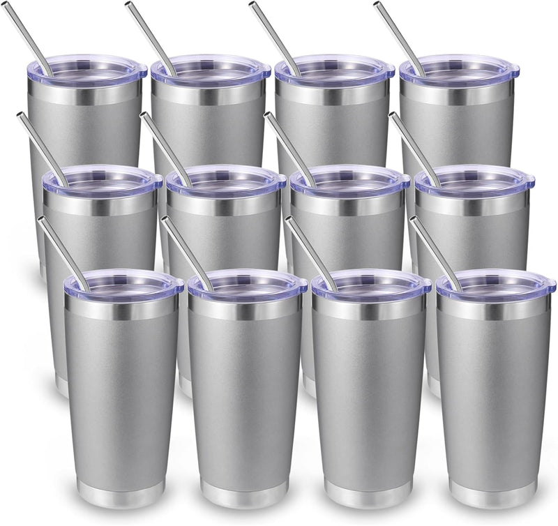 Volhoply 20oz Stainless Steel Tumbler with Lid and Straw,Double Wall Insulated Travel Iced Coffee Mug Fits Car Cup holder,Powder Coated Cups for Hot and Cold Drinks,Gifts for Women Men（White,1 Set）