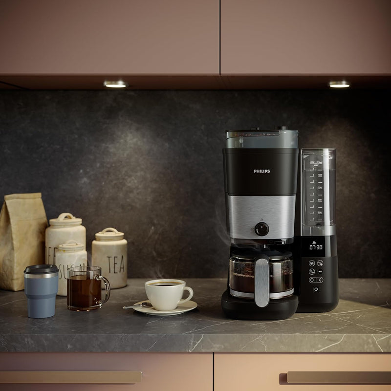 Philips All-in-1 Brew Drip Coffee Maker With Built-in grinder - 10 cups, Permanent filter, Duo-bean Container, LED Display - HD7900/50