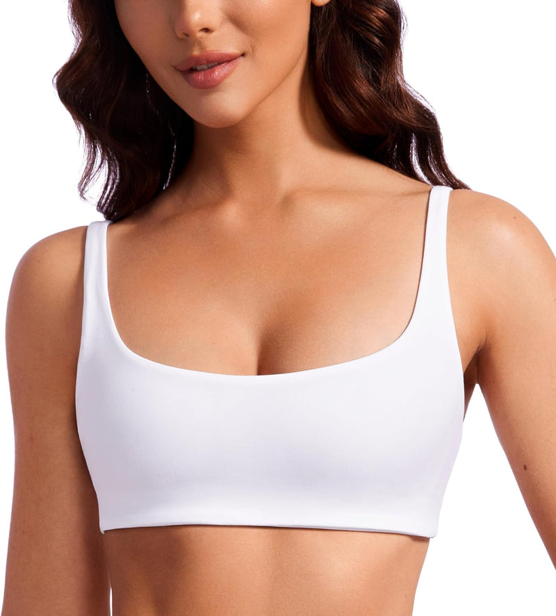 CRZ YOGA Butterluxe Spaghetti Strap Sports Bras for Women - Square Neck Yoga Wireless Low Coverage Padded Cami Crop Top