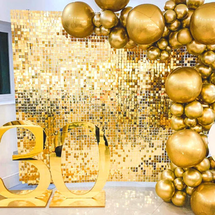 LuoluoHouse Shimmer Wall Panel Sequin Backdrop Panels 12 Packs-Iridescent Silver Backdrop for Graduation Anniversary Backdrop Wall Backdrops Engagement Decoration
