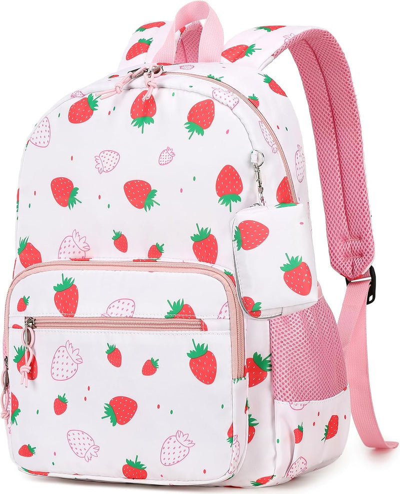 School Backpack, Kid Backpacks for Boys and Girls with Chest Strap First Day Gift in Elementary School - Strawberry