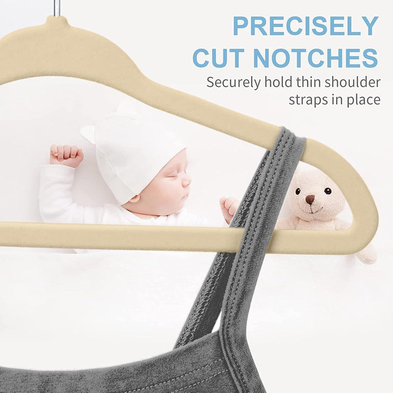 Red Dot Gift® 10-Pack Baby Velvet Hangers - Nursery Clothes Hangers Non Slip Toddler Hangers, 360 Chrome Swivel Hook (White, 28 cm)