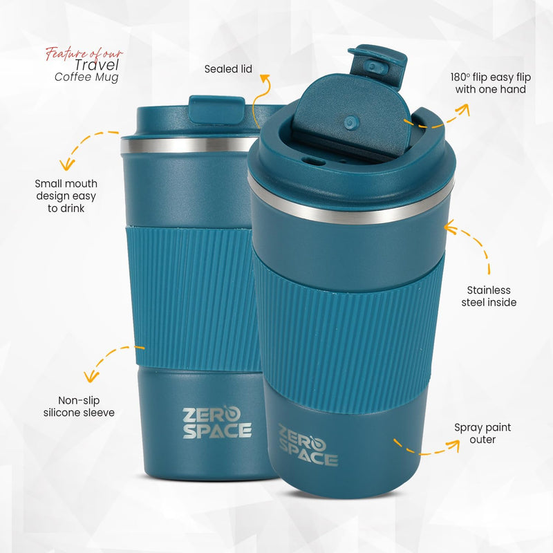 ZeroSpace Travel Coffee Mug, Stainless Steel Coffee Tumbler, Double Wall Vacuum Hot and Cold Insulated Coffee Mug for Home Travel Office Outdoor Works (Black - 500ml)