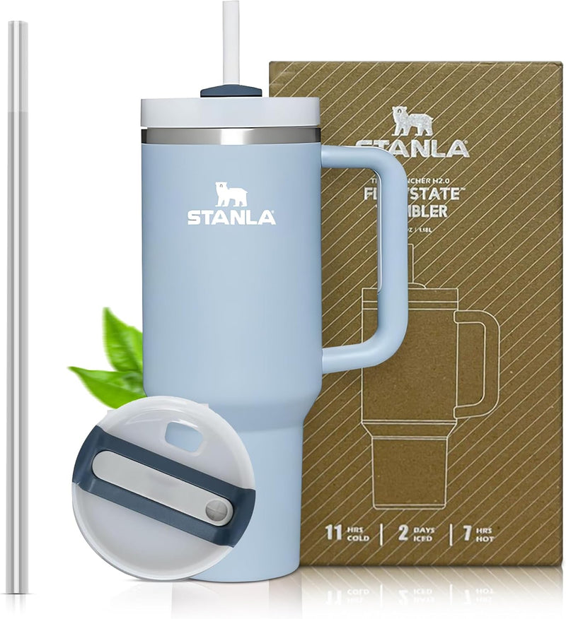 STANLA 40 oz Tumbler with Lid and Straw | Travel Mug for Iced Tea & Coffee | 100% Leakproof, Stainless Steel Insulated Tumbler for School,Office & Gym | Cup Holder Friendly Base (Cream)