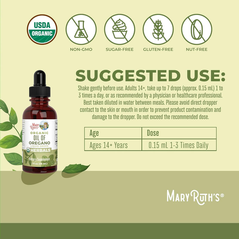 Oregano Oil Drops 6 Month Supply USDA Oil of Oregano Liquid Herbal Blend for Immune Support Digestive Health Overall Health Vegan Sugar Free Non-GMO 1 Fl Oz