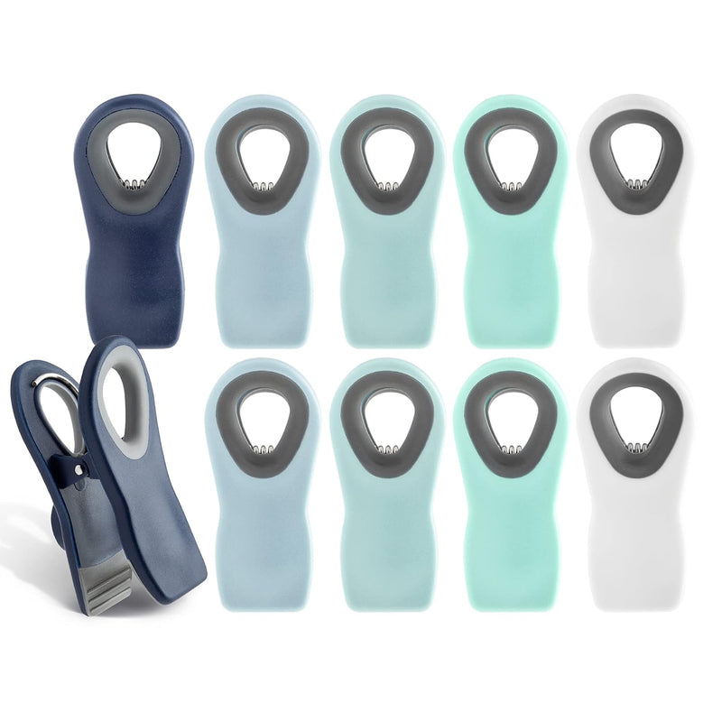 COOK WITH COLOR 10 Pc Bag Clips with Magnet, Food Clips, Chip Clips, Bag Clips for Food Storage with Air Tight Seal Grip, Snack Bags and Food Bags (Ombre, Shades of Blue, Green and White)