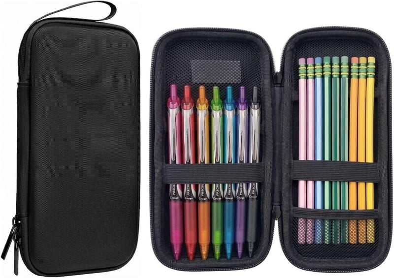 Pen Pencil Case, Slim Portable Pen Box with Compartments, EVA Hard Shell Pencil Case Pouch, Lightweight Travel Stationery Storage for School Office Supplies -Black - Black