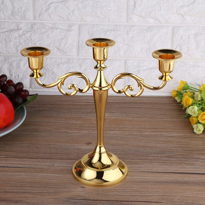 3 Arms Candle Holder, Metal European 3 Stands Candle Holder, for Wedding and Candlelight Dinner(Golden)