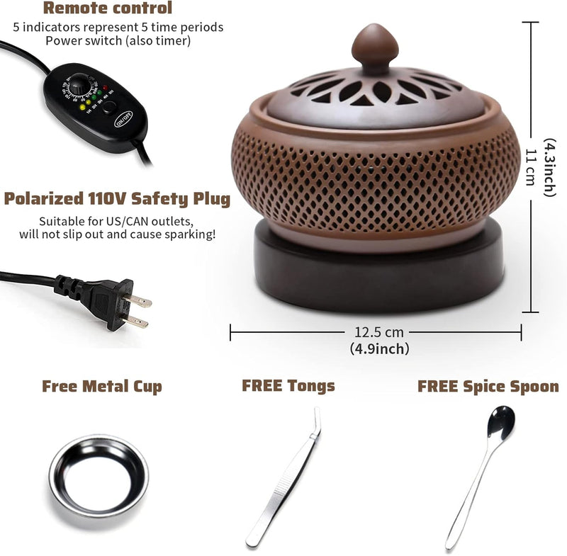Ceramic Electric Incense Burner, Electronic Aroma Diffuser with Timing Temperature Adjustment and Cover, Resin Frankincense Burner, Used for Indoor Air Purification/Home Decoration/Meditation