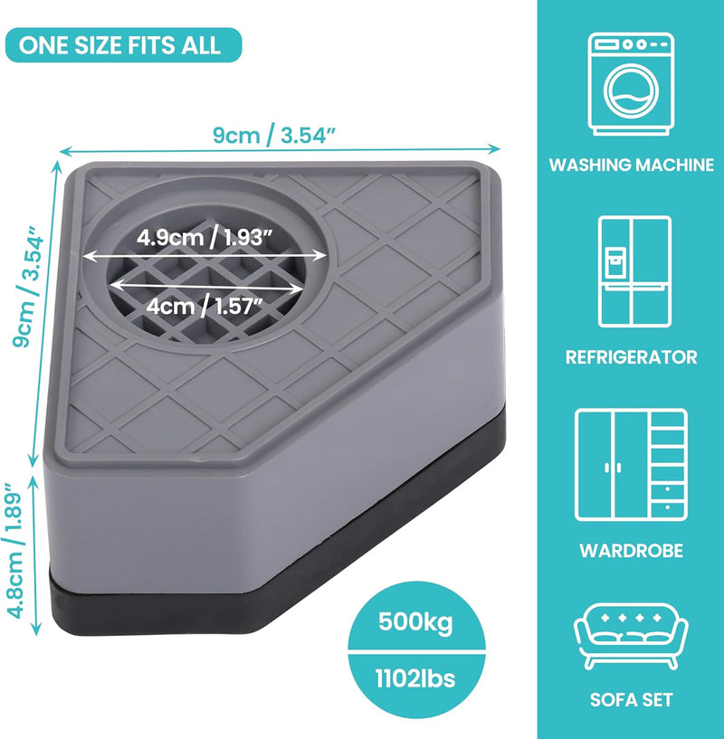 YQbest 4 Pack of Anti-Vibration Foot Pads for Washing Machine - Non-Slip, Noise & Shock Absorber Mats for Washer and Dryer - Rubber Stabiliser Feet Prevent Moving, Walking, & Shaking