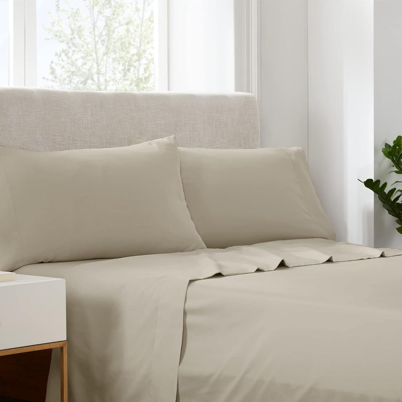 Serta Simply Clean Super Soft Hypoallergenic Stain Resistant Deep Pocket 3 Pieces Solid Bed Sheet Set, Twin XL, Silver Grey