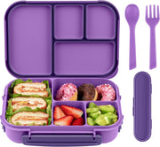 Amathley Lunch Box Kids,Bento Box Adult,Leakproof Lunch Containers for Adults/Kids/Toddler,1200ML-4 Compartments bento Lunch box with Utensil,Microwave & Dishwasher & Freezer Safe(White) - Purple