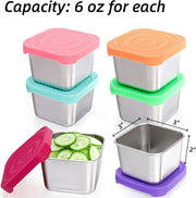 6 Pack Stainless Steel Snack Containers for Kids, 6 OZ Leakproof Metal Lunch Box with Silicone Lids, Small Salad Dressing Container To Go for Sauce Dip, Daycare School Travel Picnics