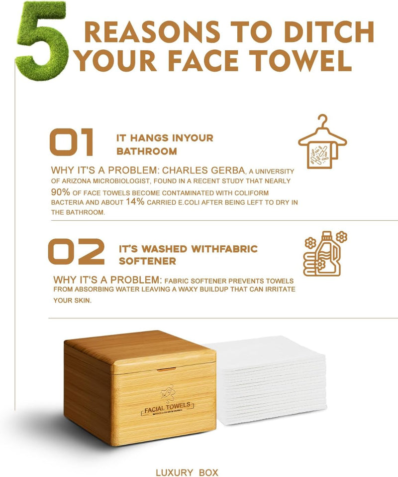 LUXU Clean Towels,1 Luxe Bamboo Box with 240 Ct Face Towels, Disposable Makeup Remover Dry Wipes,Facial Washcloth,Clean Facial Towels for Sensitive Skin,Travel,Cruelty Free,Biodegradable