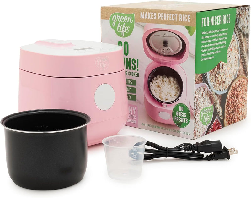 GreenLife Healthy Ceramic Nonstick 4-Cup Rice Oats and Grains Cooker, PFAS-Free, Dishwasher Safe Parts, Black