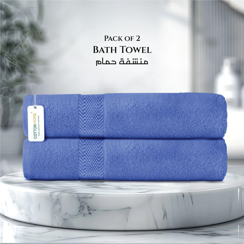 Cotton Home Rest Bath Towel- Set of 2 Sky Blue, Cotton Towel | 70x140cm / 27x55 inch, Luxury Hotel Towel Set Absorbent Durable Lightweight Washable Quick Dry Spa Quality Beach Pool Family Bath Towel.