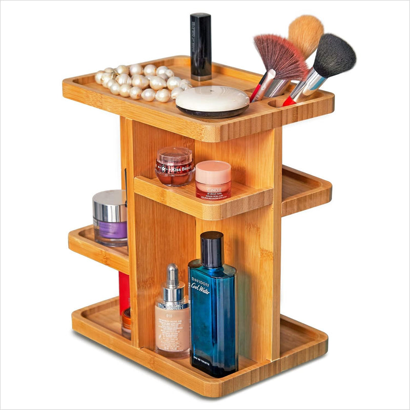 RoyalHouse Bamboo 360 Degree Rotating 12 inches Makeup Organizer, Display Cosmetic Organizer, Multi-Function Storage for Makeup Desk, Bathroom, Bedroom, Closet, and Toiletries - Pack of 1