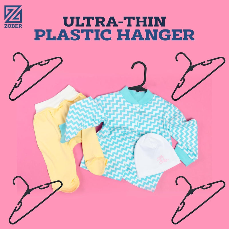 ZOBER Plastic Baby Hangers Non-Slip Toddler & Kids Hangers Durable, Lightweight, Slim & Space-Saving Perfect for Shirts, Pants, Outerwear Holds Up to 5.5 lbs Closet Organization(10Pack, White)