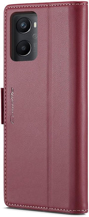 For Oppo A96 4G / A36 / A76 / K10 4G / Realme 9i 4G Leather Case RFID Blocking 3 Card Slot Mobile Cover - Red