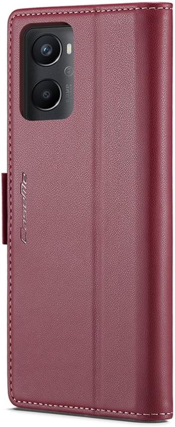 For Oppo A96 4G / A36 / A76 / K10 4G / Realme 9i 4G Leather Case RFID Blocking 3 Card Slot Mobile Cover - Red