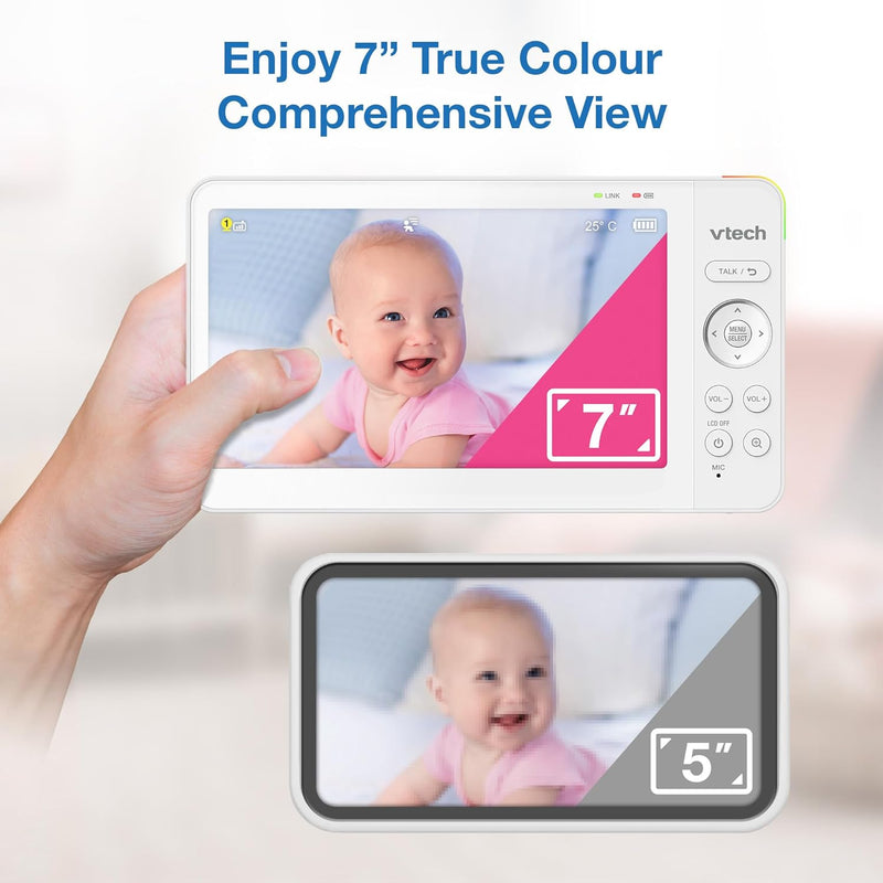 VTech VM924-2 Video Baby Monitor with 2 Cameras, Pan and Tilt, Baby Monitor with 5 Inch LCD Screen, Up to 17 Hours Battery Life, 1.33x Zoom, Night Vision, 300 m Long Range, Calming