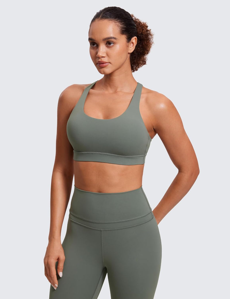 CRZ YOGA Women's Strappy Sports Bras Fitness Workout Padded Yoga Top Criss Cross Back Cami