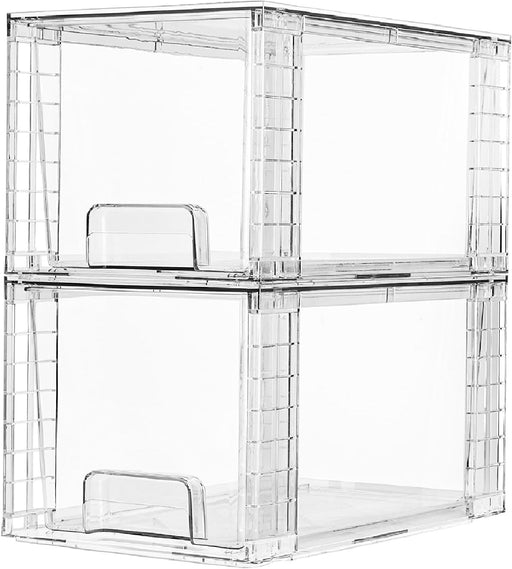 4 Pack Large Stackable Storage Drawers, Easily Assemble Acrylic Bathroom Closet Undersink Organizers, Plastic Storage Bins for Kitchen Cabinets, Pantry, Makeup, Medicine Organization - 2pack-Medium