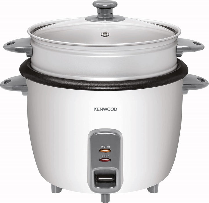 KENWOOD 2-in-1 Rice Cooker 1.8L 10-Cups Rice with Food Steamer Basket, Non-Stick Cooking Pot, Temepered Glass Lid, Warm/Cook Lights, Spatula Holder, Detachable Cord RCM44.000RD Red