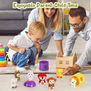 Soft Baby Blocks 6 to 12 Months and Up,Sensory baby stacking toys Babies Bath Toy,Infant Stacking Building Blocks Rings Balls for Boys Girls Teething Toy Play,Animals Fruit Textures Squeeze Block Set