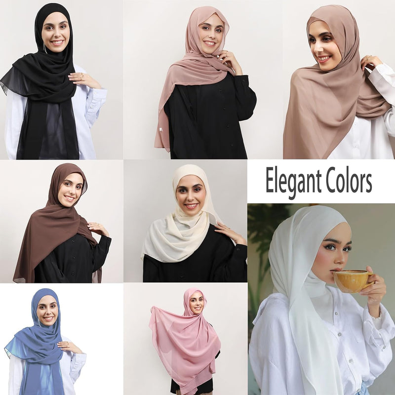 HURESON Instant Chiffon Hijab Set 3-in-1 Hijabs Scarf with Built-in Magnets and Undercap Head Wraps with Model Cap