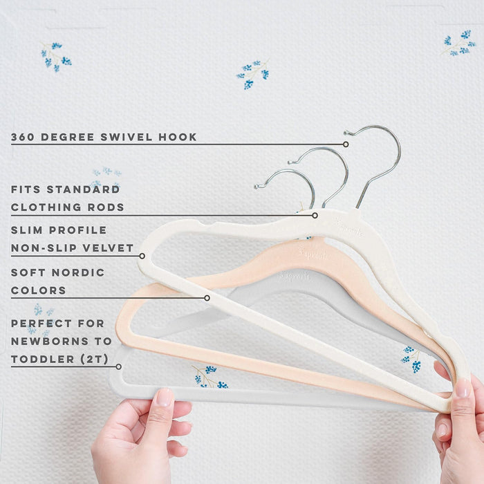 3 Sprouts Baby Hangers, Non-Slip Velvet Hangers, Kids Hangers - Pack of 15 - Pink